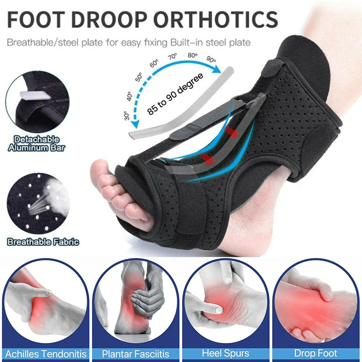 Plantar Fasciitis Night Splint Adjustable Foot Drop Ankle Brace Support Toe Pain