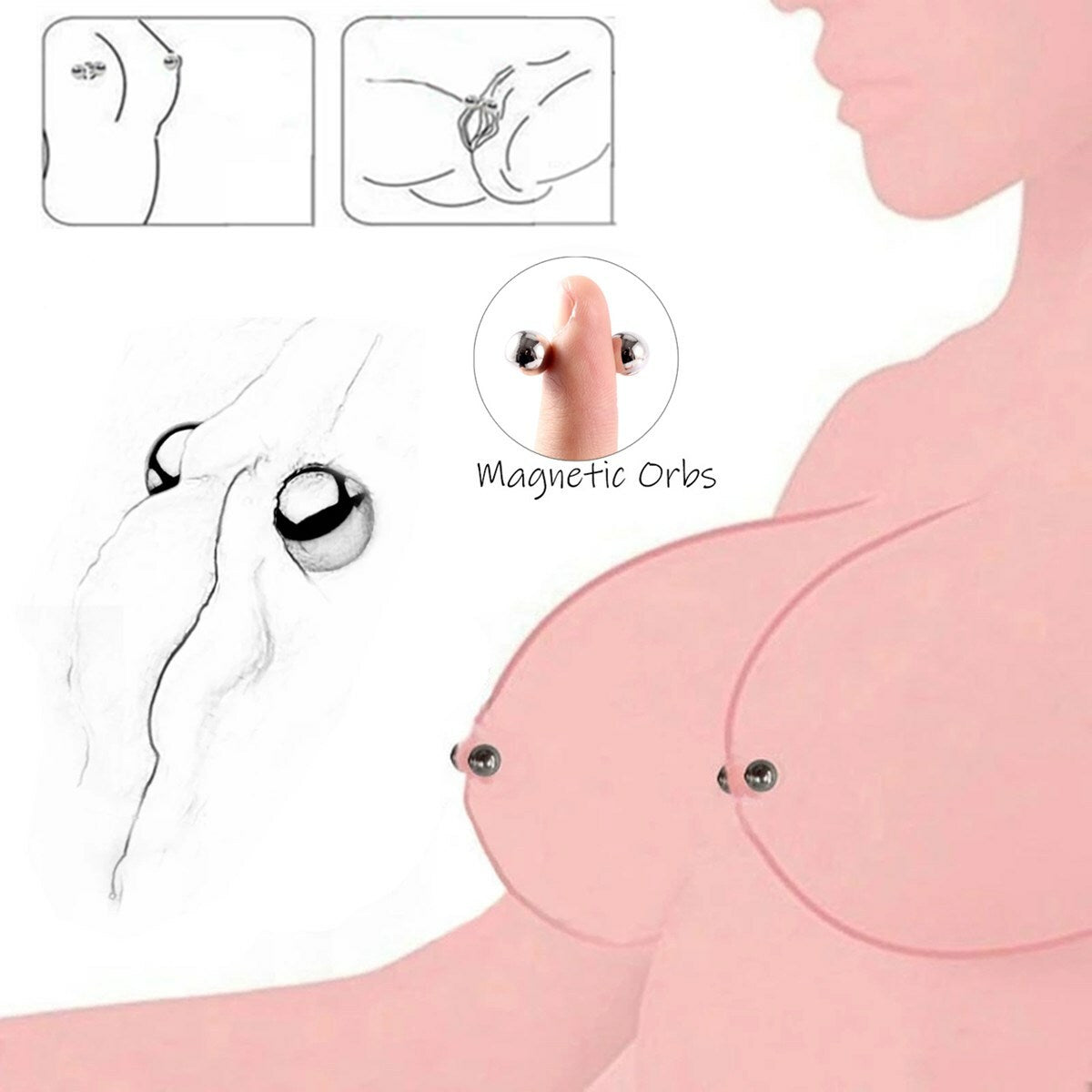 Clitoris Labia Nipple Clamps Bondage Fetish BDSM Powerful Magnetic Orbs Pair Set
