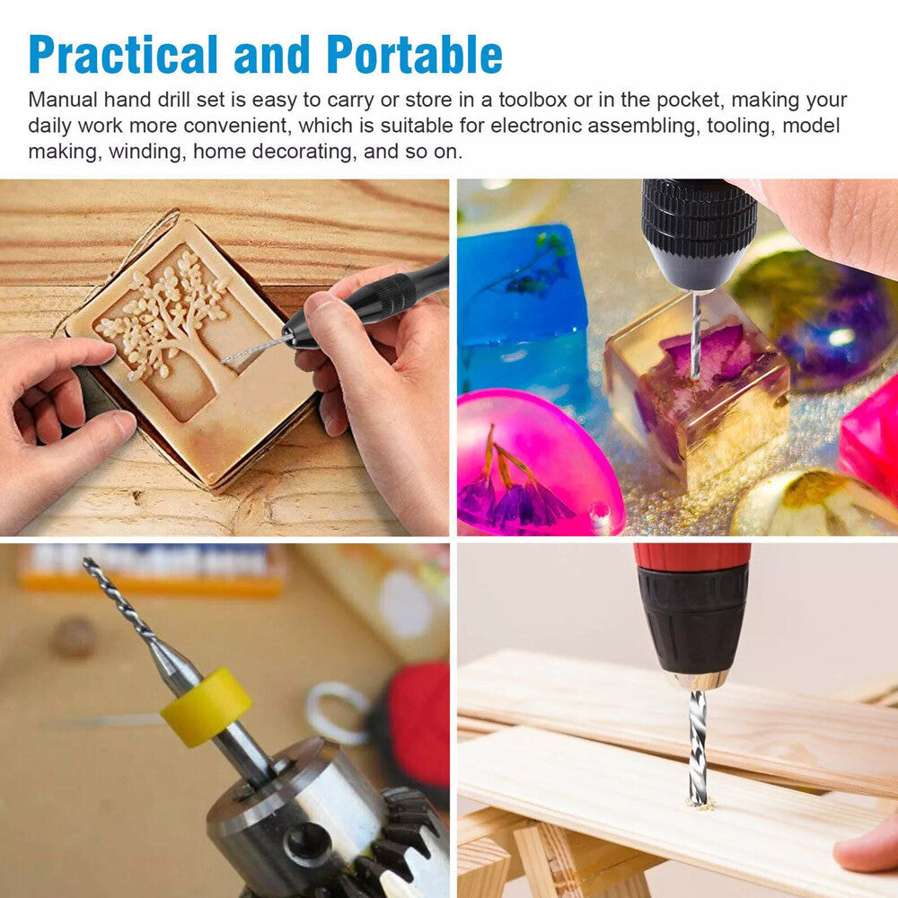 59 PCS Twist Drill Bits Set Mini Micro Hand Rotary Precision Pin Vise Tools Kit