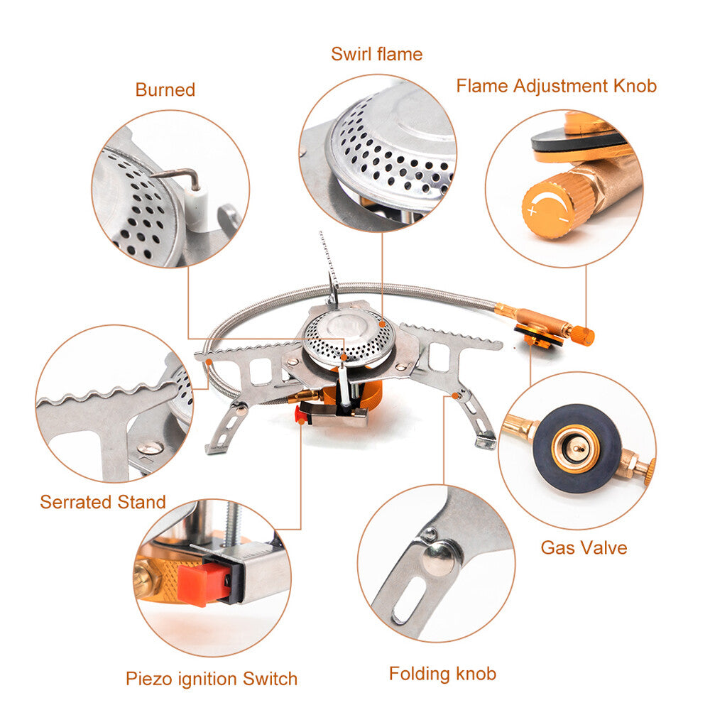 3900W Portable Backpacking Camping Gas Stove with Piezo Ignition Burner Case US