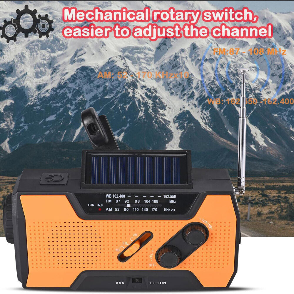 Emergency Solar Hand Crank Weather Radio 2000Mah Power Bank Charger Flash Light