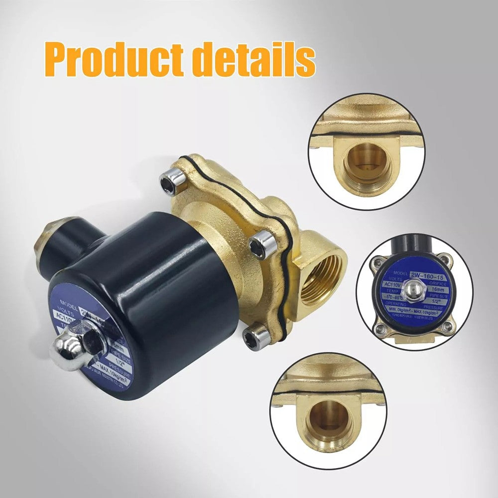 1/2" PT AC 110V Electric Solenoid Valve Brass Water Air Gas 2W-160-15 CV 4.8 US