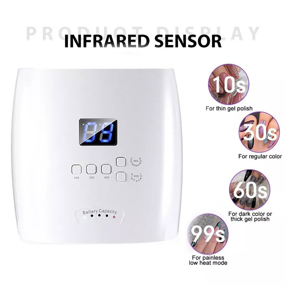 White 48W Cordless Wireless Rechargeable LED/UV Nail Lamp Gel Polish Nail Dryer