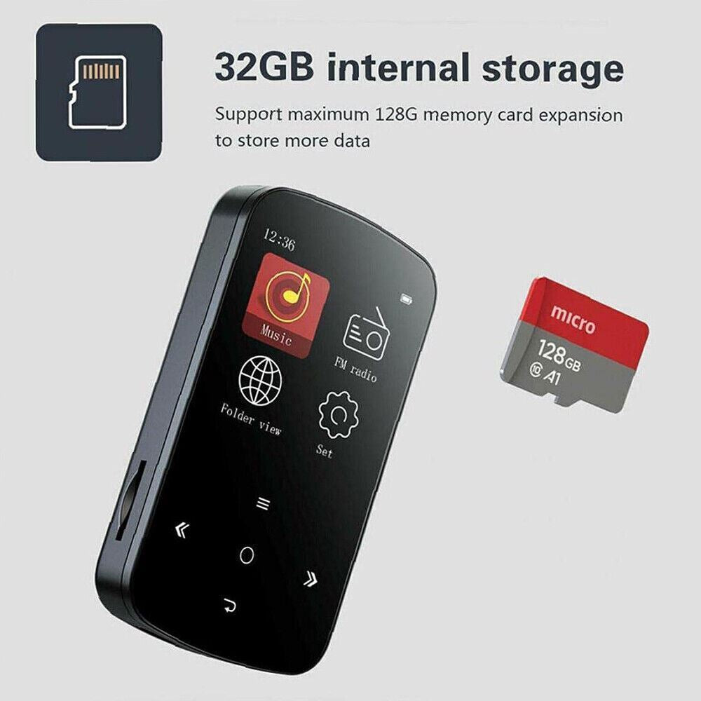 MP3 Player 32GB Hifi Lossless Sound Bluetooth Clip Music Voice Recorder FM Radio