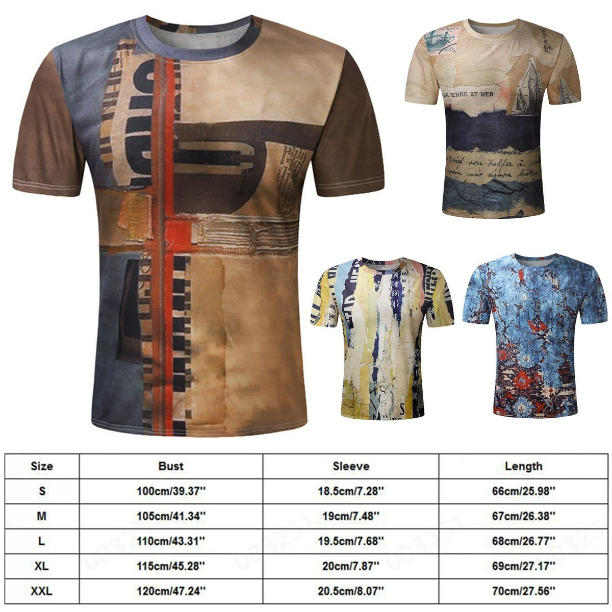 T-Shirt Mens Vintage Printed Short Sleeve Blouse Summer Casual Fitness Tops Tee
