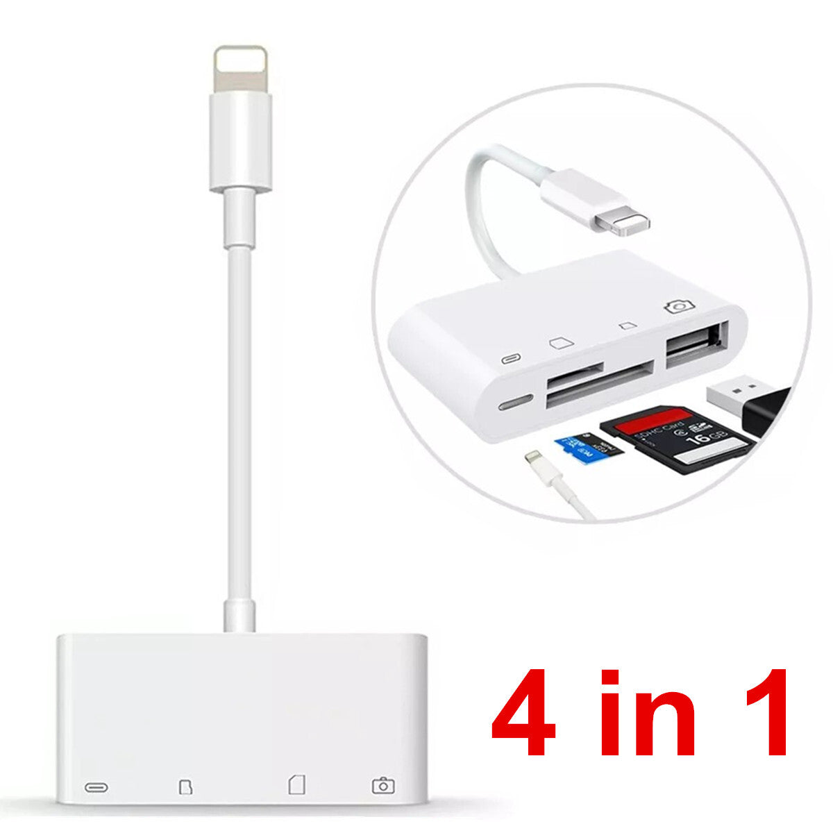 USB to Card Reader Adapter 4In1 Camera Micro SD Memory Slot for Iphone Ipad Ipod