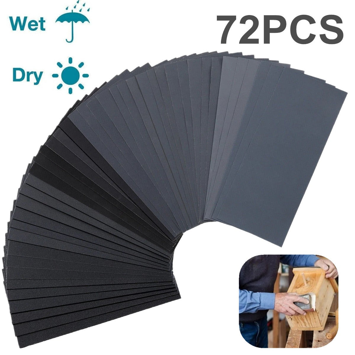 72 PCS Sandpaper Sand Paper Sanding Sheets Assorted Auto Wet Dry Wood Car Metal