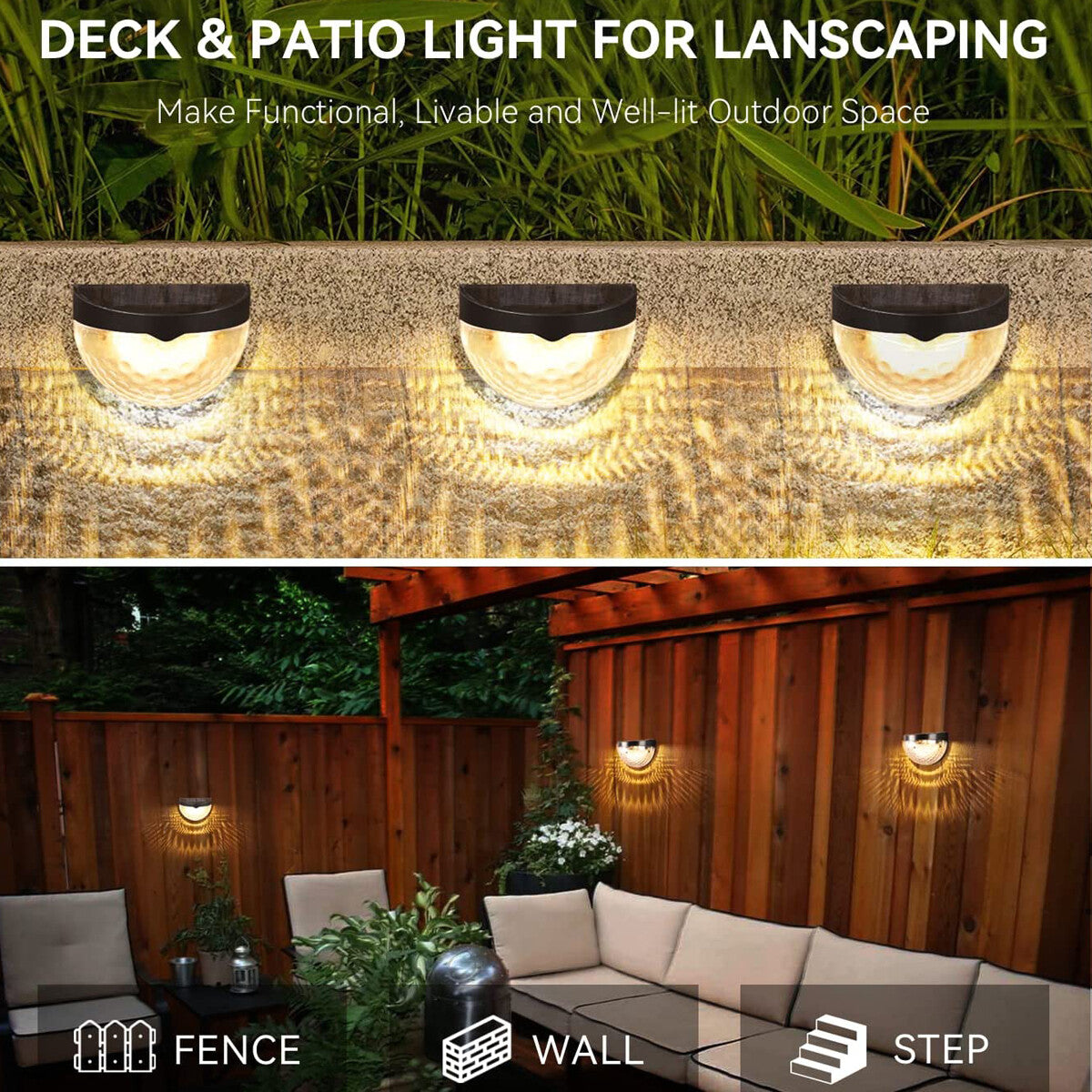 2PCS Solar Fence Lights Outdoor Garden Waterproof Wall Mount Decorative Lights