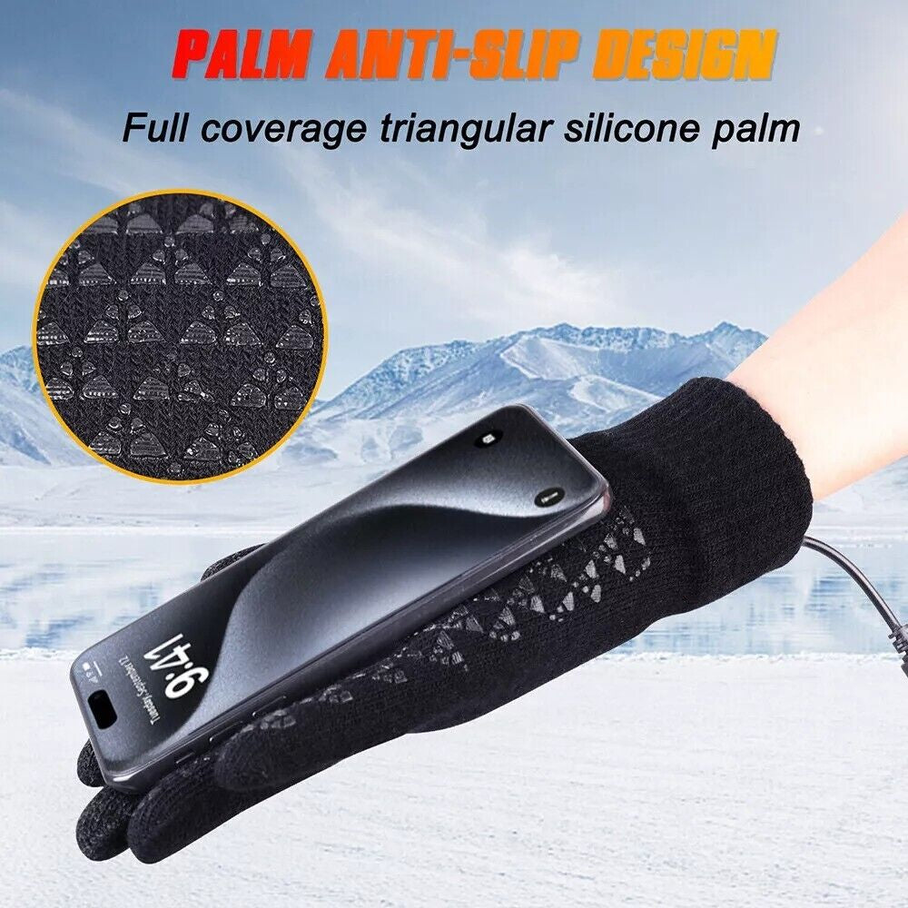 Heated Gloves Electric Rechargeable Battery Hand Warm Windproof Thermal Winter