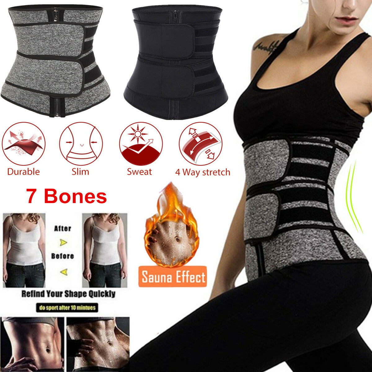 Free Size Waist Trainer Shaper Belt Slimming Tummy Wrap Belt Resistance Bands US