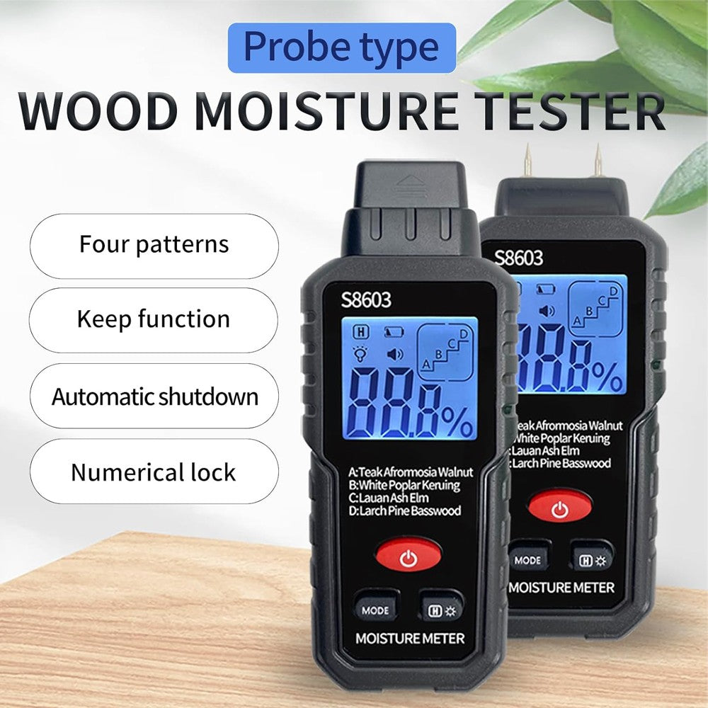 Wood Moisture Meter LCD Digital Two Pins 0-99.9% Hygrometer Timber Damp Detector