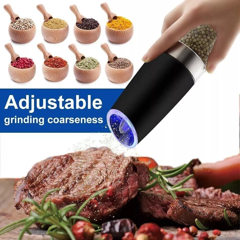 Automatic Blue LED Gravity Electric Salt Pepper Grinder Mill Shakers Adjustable