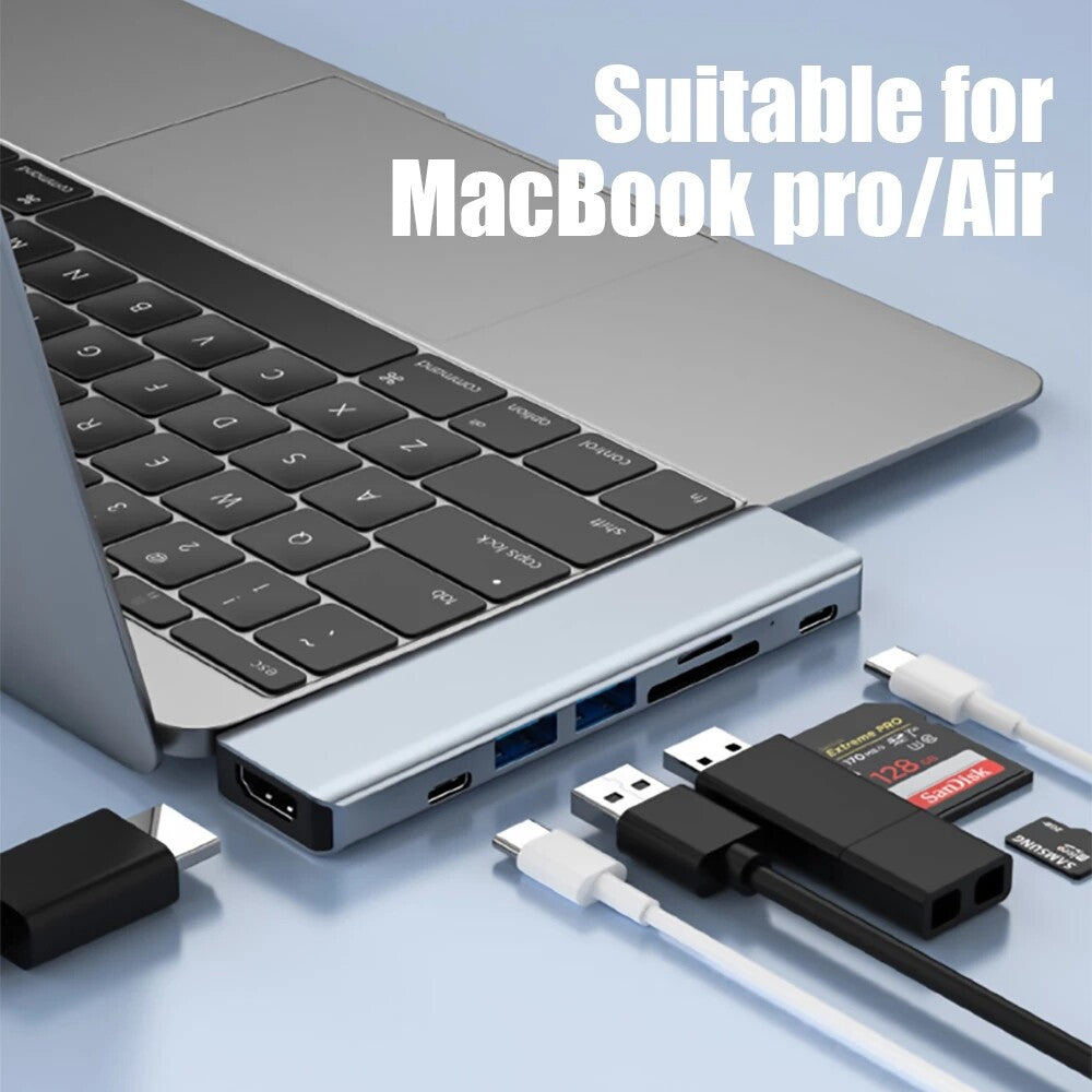 7 in 1 USB C Hub USB 3.0 to Type C 4K HDMI Adapter for Macbook Pro Air 7 Ports