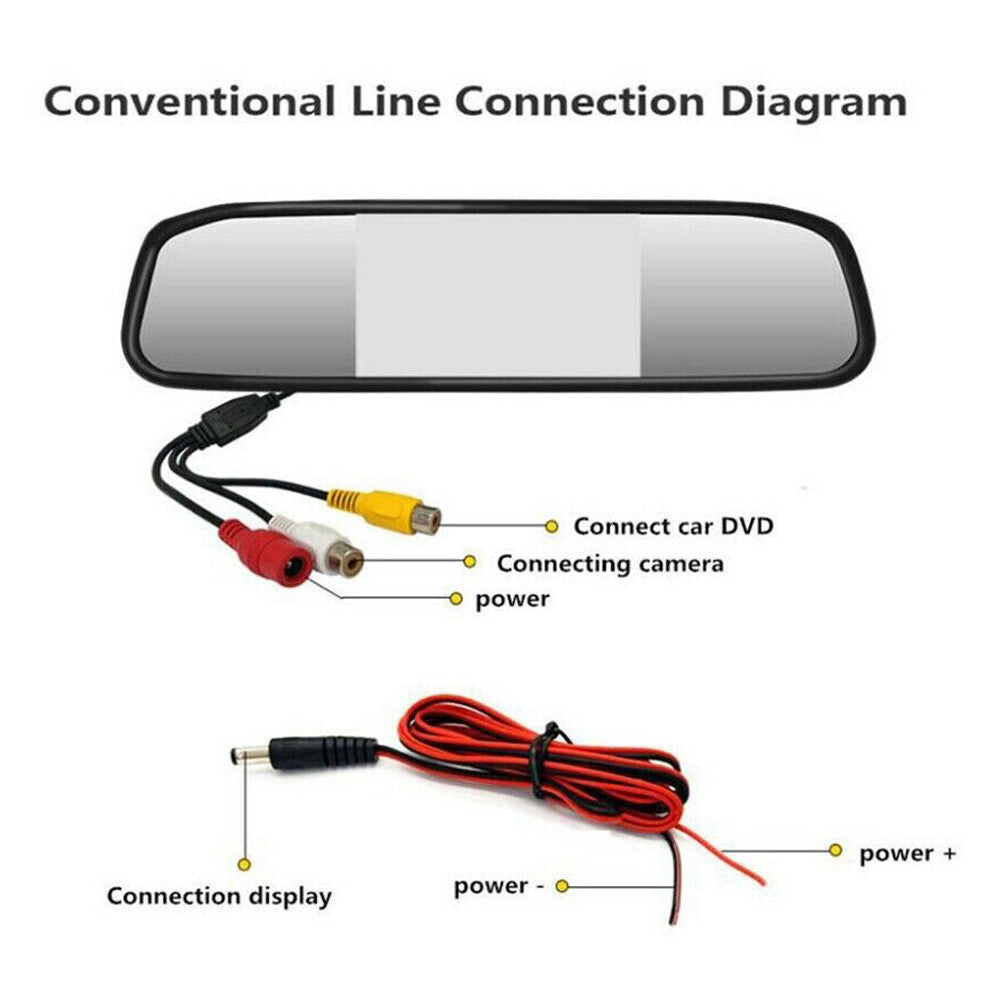 4.3" Backup Camera Mirror Car Rear View Reverse Night Vision Parking System Kit