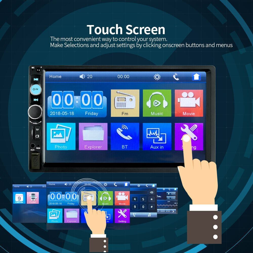 7" Double 2 DIN Car MP5 Player Bluetooth Touch Screen Stereo Radio with Camera