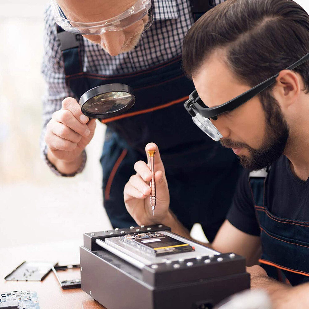 LED Jewelers Magnifying Glasses Headband Magnifier Illuminated Visor with 3 Lens