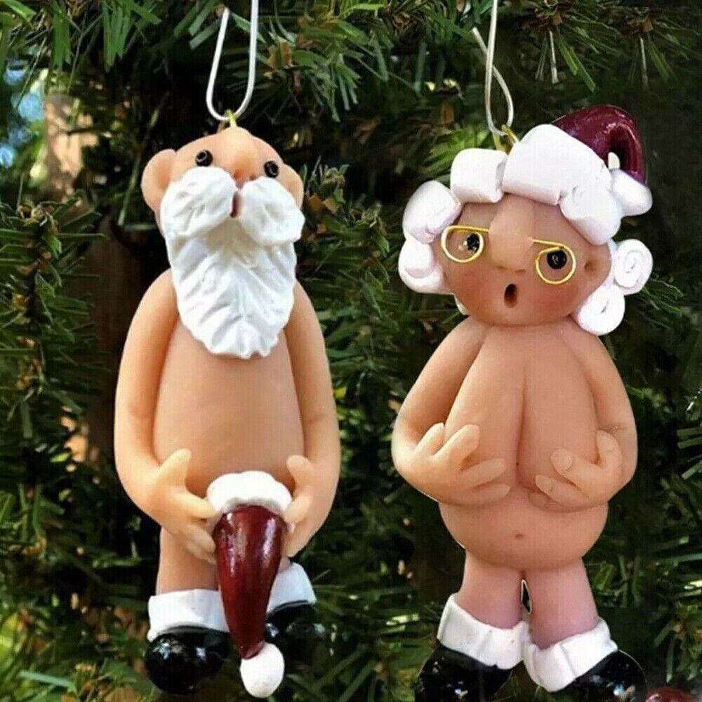 2PCS Resin Santa Claus Ornament Naked Santa Naughty Funny Christmas Tree Pendant