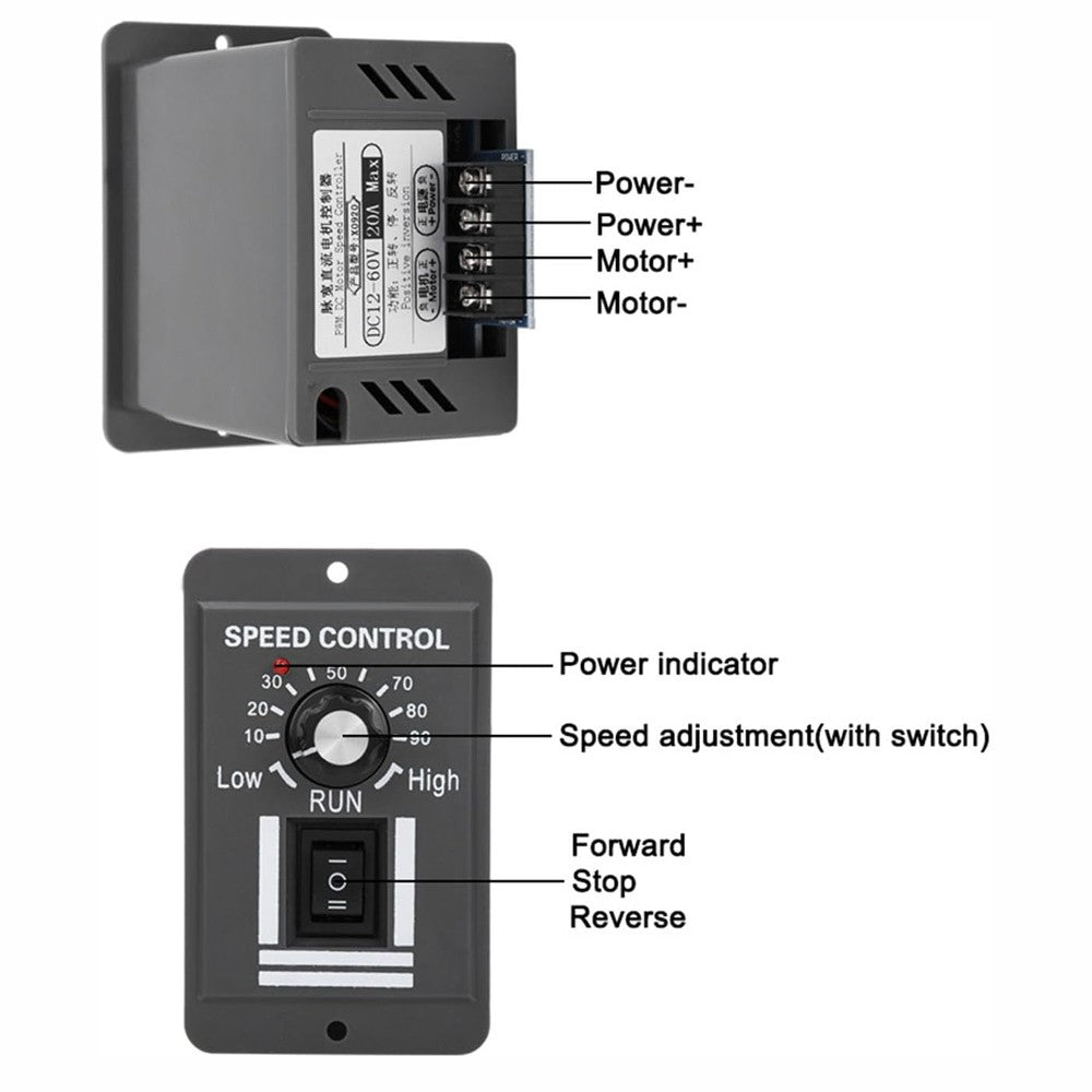 40A PWM DC Motor Speed Controller 12V 24V 36V 48V Variable Speed Switch Reverse