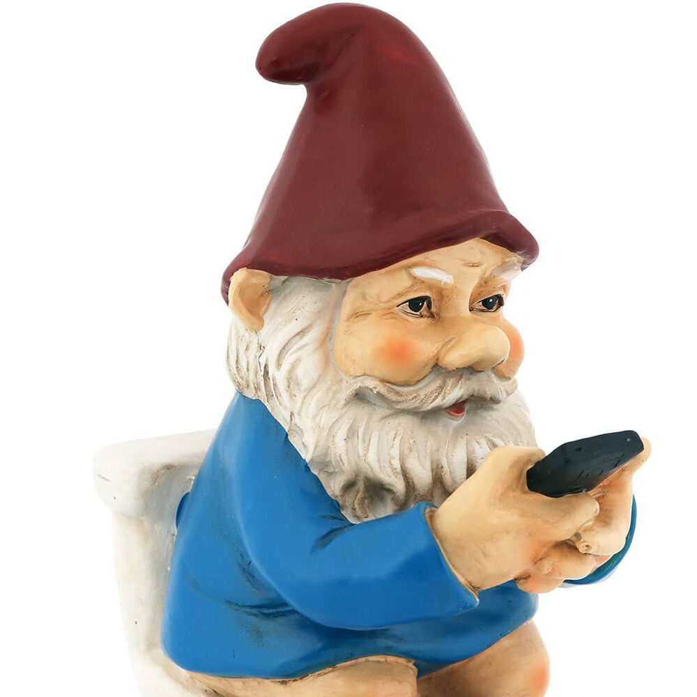 3D Dwarf Toilet Play Phone Statue Garden Gnome Resin Doll Figurines Crafts USA