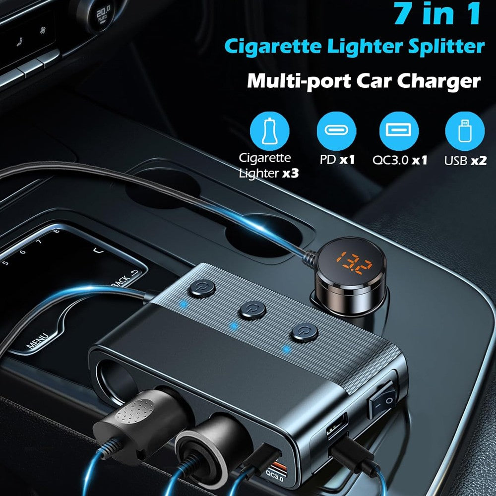 Quick Charge 3-Way Car Cigarette Lighter Socket Splitter 7 in 1 Power Adapter US