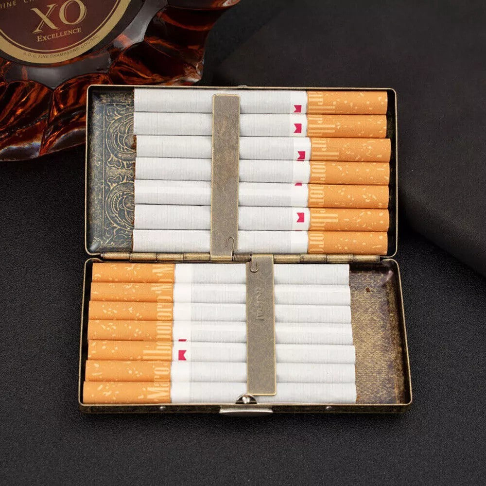 Retro Bronze Metal Cigarette Case Holder Box for King Size or 20'S Cigarettes US