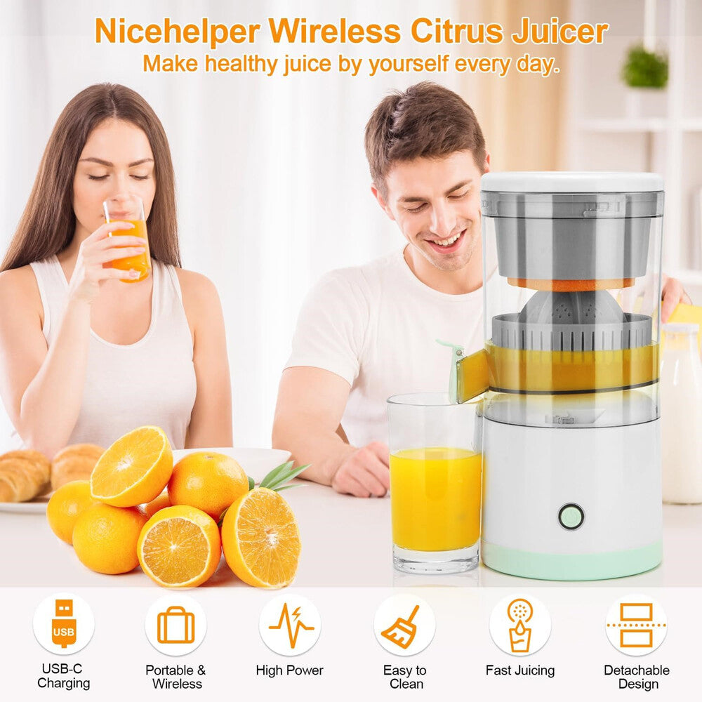 Electric Citrus Juicer Rechargeable Hands-Free Masticating Orange Lemon Squeezer