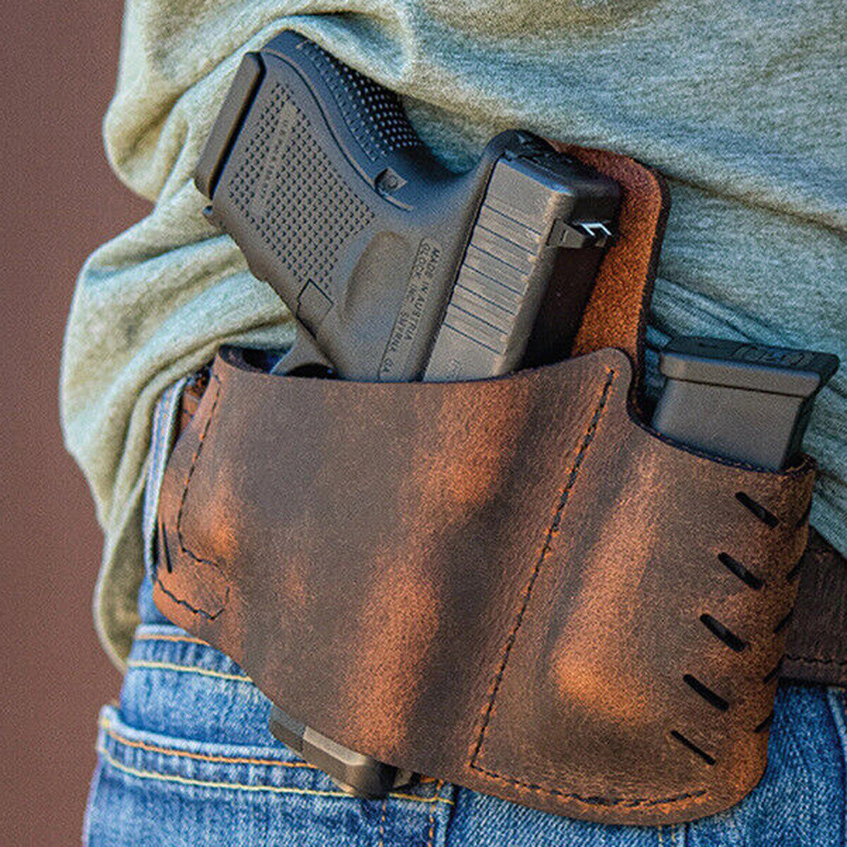 Gun Holster Tactical Concealed Carry Leather Hand Pistol IWB OWB W Pouch 1911 US