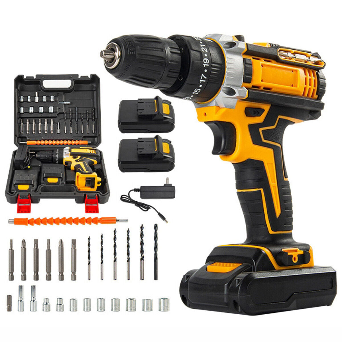 Hammer Drill Cordless Brushless Impact Driver Combo Kit with 2 Battery & Charger