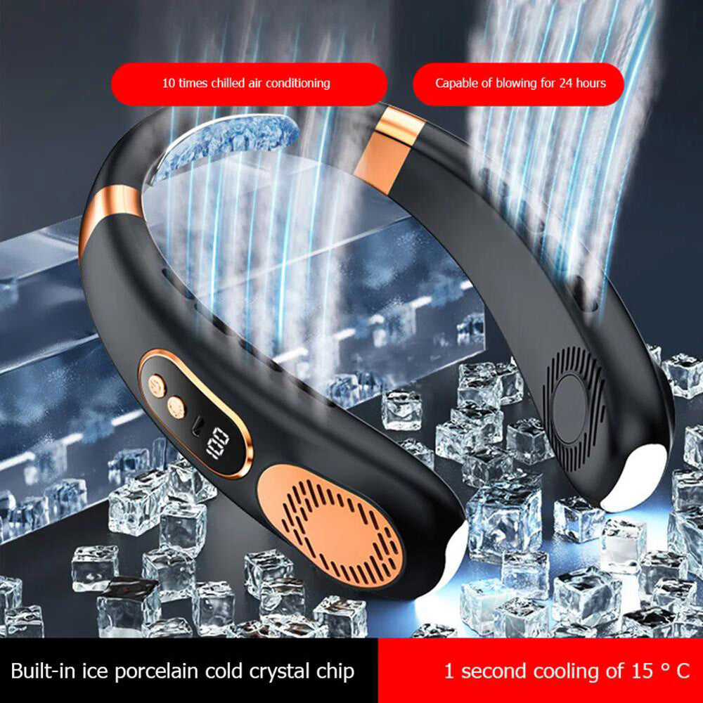 5-Speed Portable Hanging Neck Fan USB Rechargeable Bladeless W/ Cold Plate USA