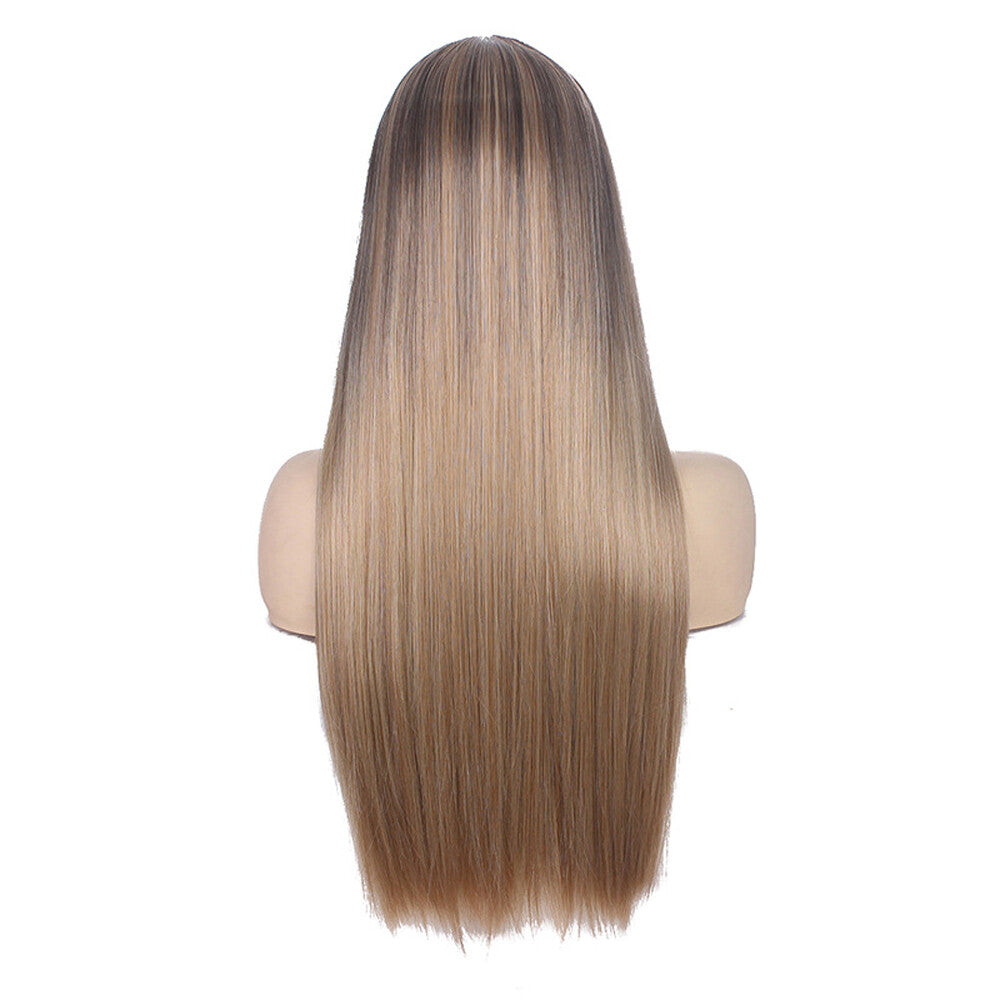 Ombre Blonde Women Real Long Straight Hair Wigs Ladies Natural Cosplay Full Wig