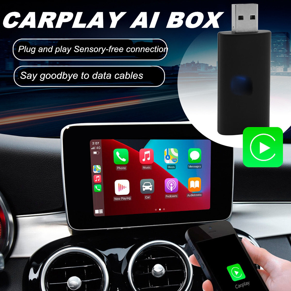 5Ghz AI Box Wireless Carplay Adapter for Iphone Plug and Play Carplay Dongle US