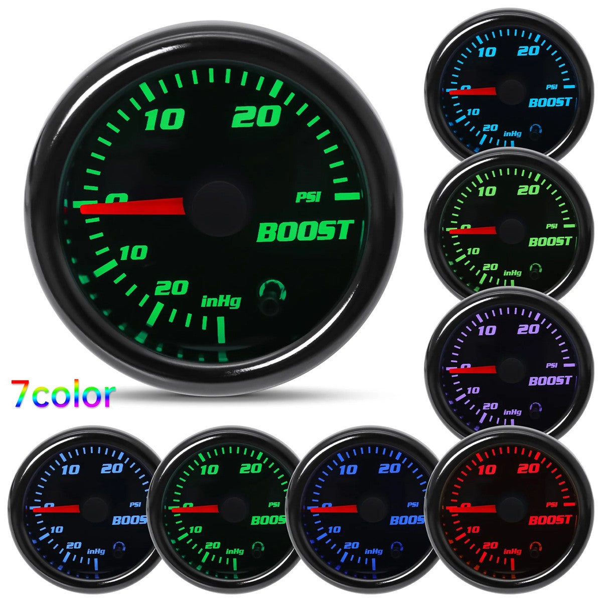 2" 52Mm Digital Boost Gauge Tinted 7 Color 0-30 PSI Pressure Vacuum Turbo Meter
