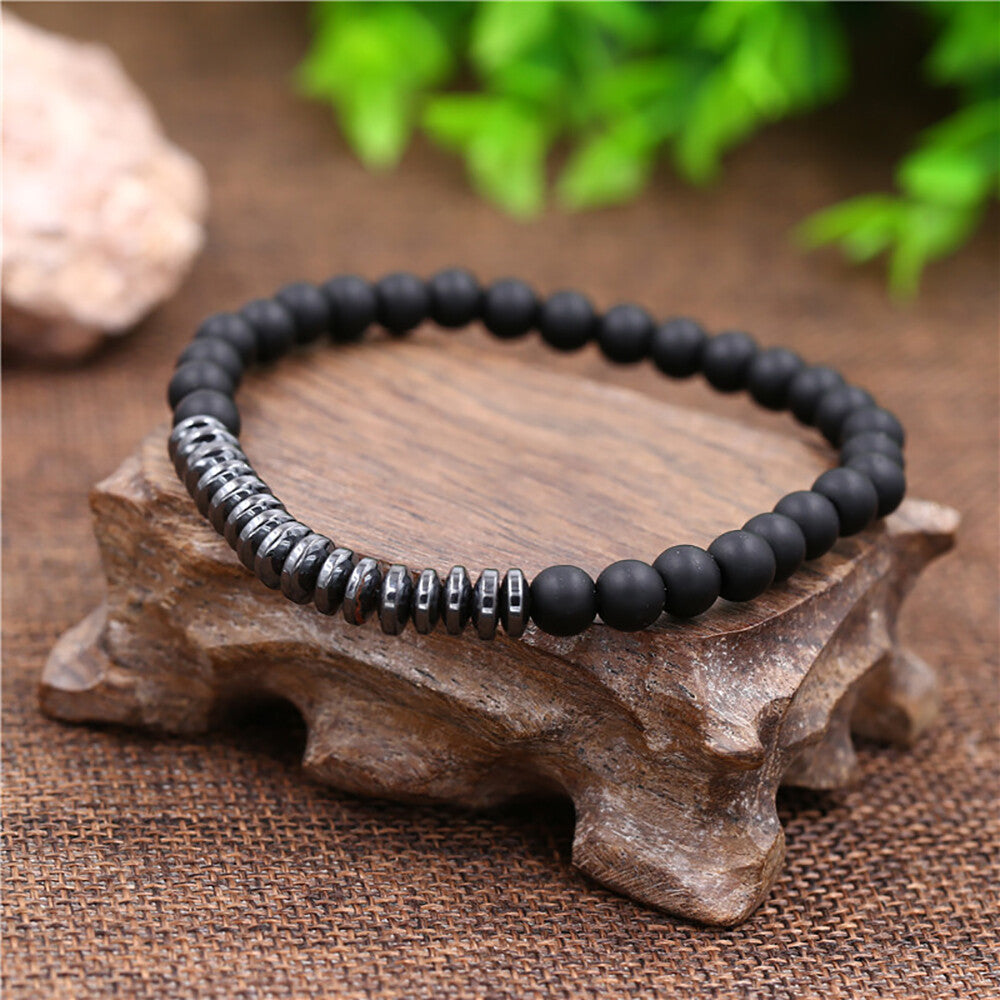 3PCS Black Beads Stainless Steel Bracelet Bangle Jewelry Gift for Men Fashion US