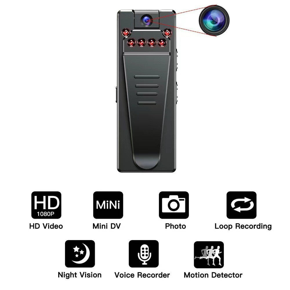 1080P HD Camcorder Mini Police Body Camera 180° Video DVR IR Night Cam 36 Hours