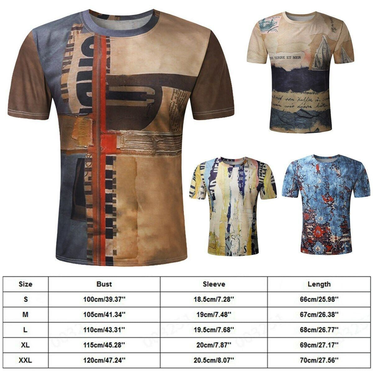 Mens T-Shirt Vintage Short Sleeve Blouse Summer Casual Fitness Tops Tee 2022 US