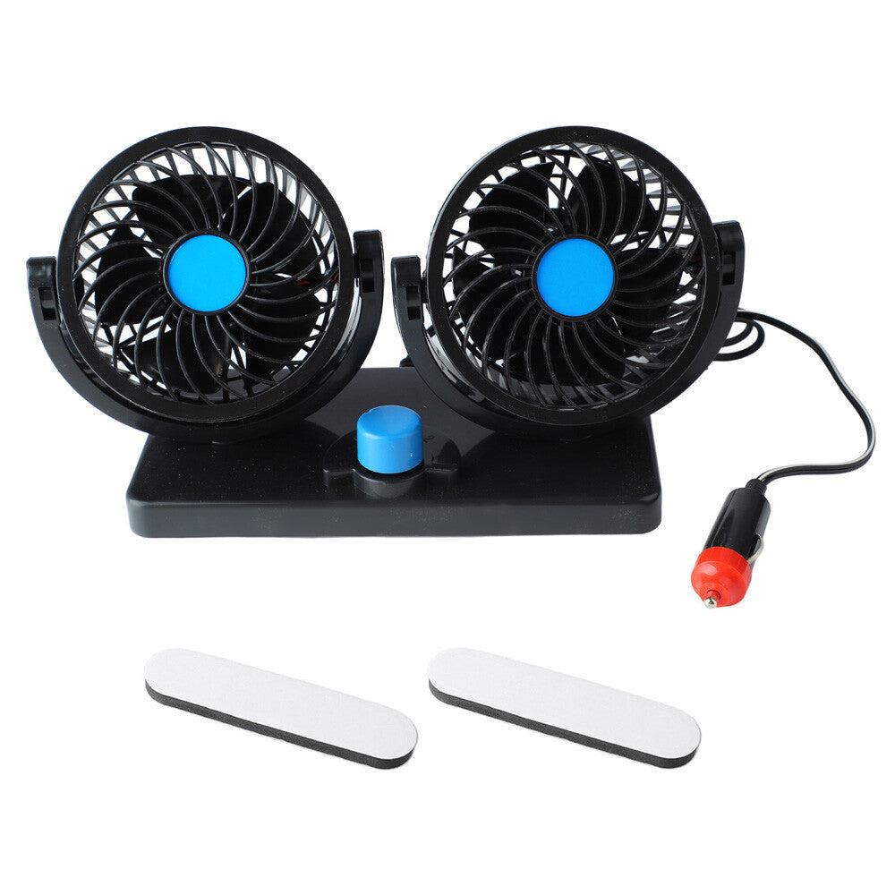 12V Dual Head Car Fan Portable Vehicle Truck 360° Rotatable Auto Cooling Cooler