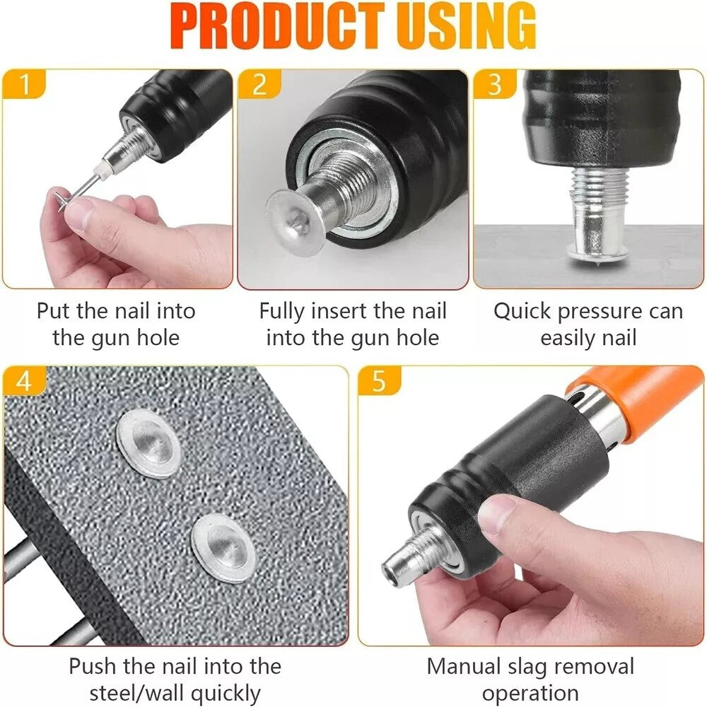 Nail Gun Powerful Concrete Air Nailer Wall Fastening Tool + 50PCS round Nails US