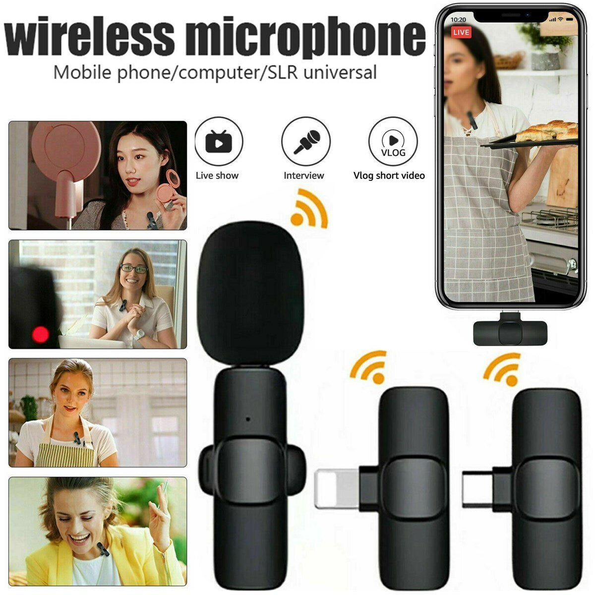 Lavalier Microphone Wireless Audio Video Recording Mini Mic for Android Iphone