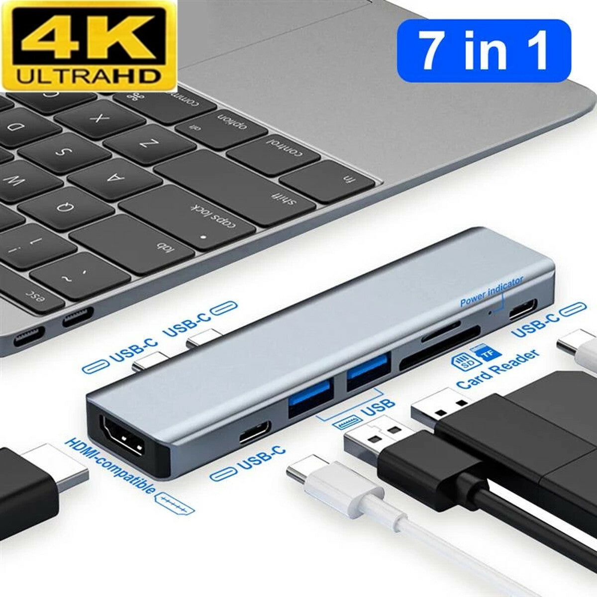 7 in 1 USB C Hub USB 3.0 to Type C 4K HDMI Adapter for Macbook Pro Air 7 Ports