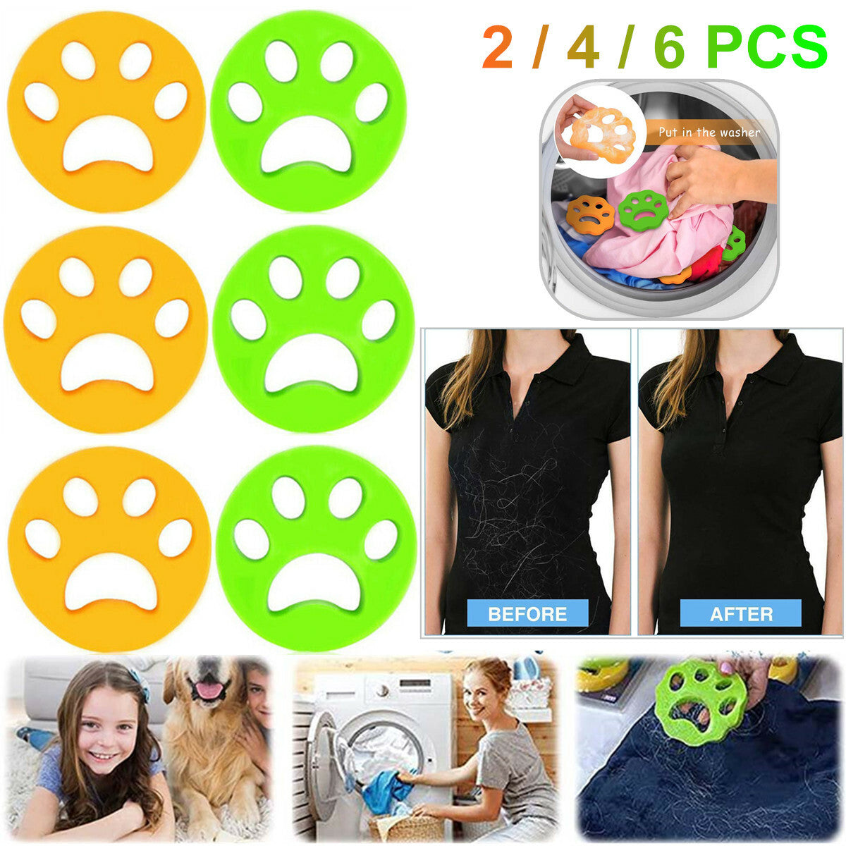 6PCS Pet Hair Remover for Laundry Washing Machine Cat Dog Reusable Fur Catcher