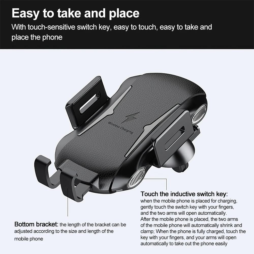 30W Wireless Charger Fast Charging Automatic Clamping Car Mount Phone Holder US