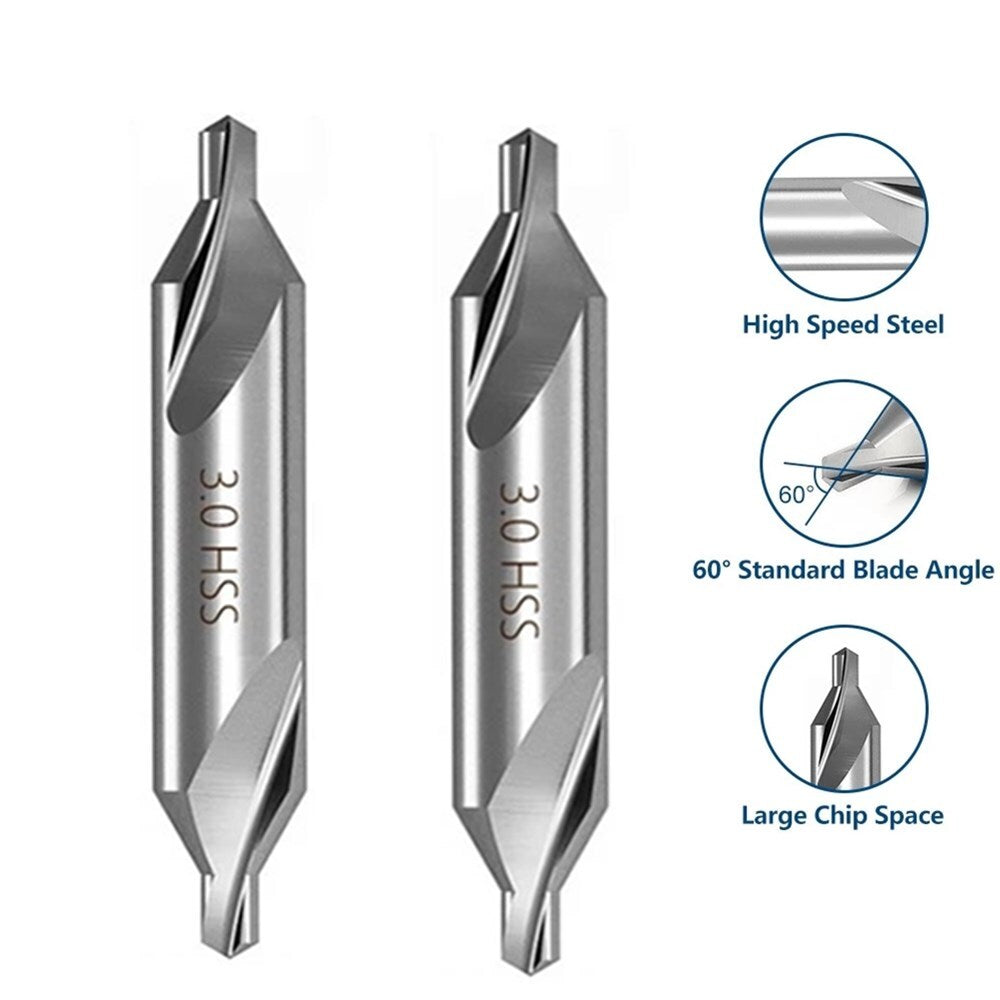 2X Center Drill 60° A-Type High Speed Steel Center Spotting Punch 3.0X7.7X55Mm