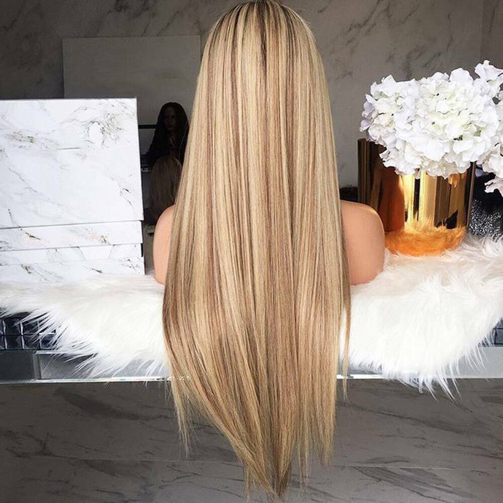 Ombre Blonde Women Real Long Straight Hair Wigs Ladies Natural Cosplay Full Wig