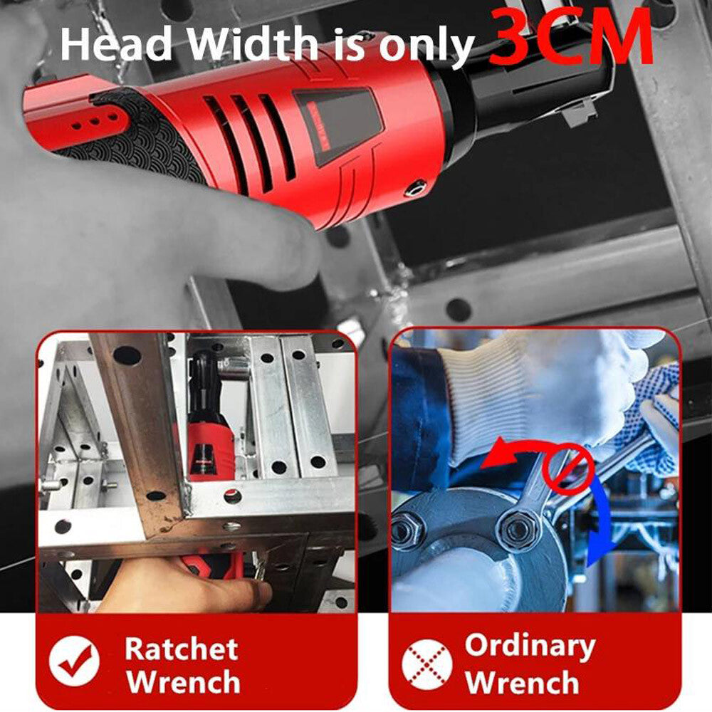 Electric Cordless Ratchet 3/8" Right Angle Wrench Impact Power Tool + 2 Battery