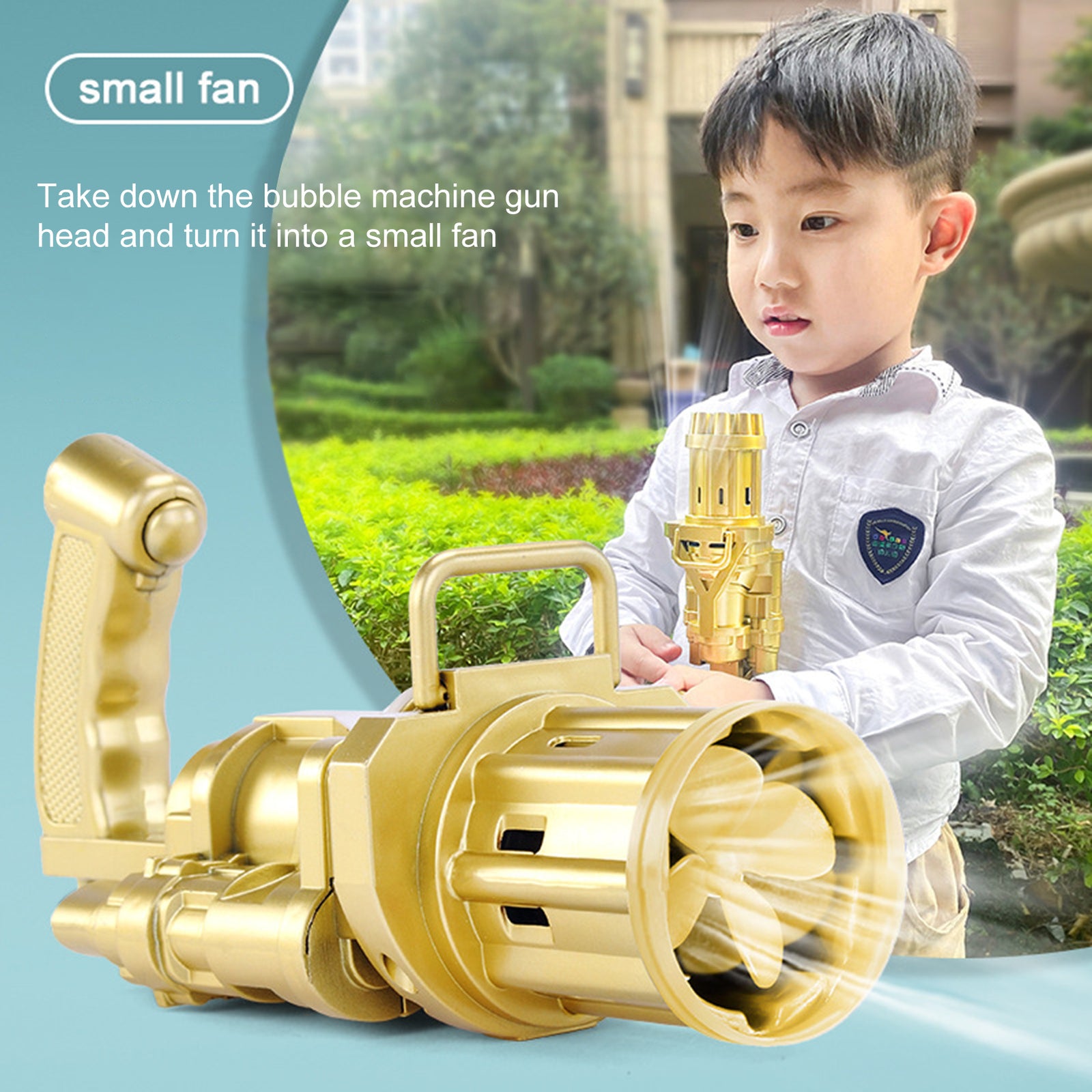 Gatling Bubble Machine Bubbler Maker Safe Summer Cooling Fan Gun for Kid Outdoor