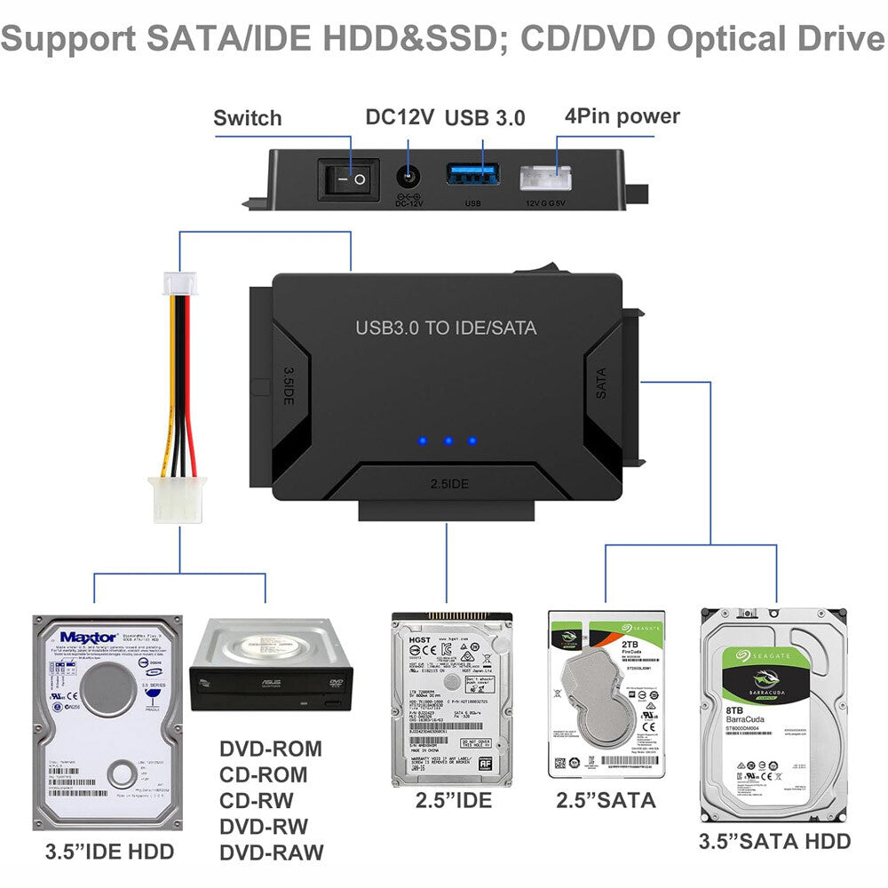USB 3.0 to IDE/SATA Converter Adapter Kit for 2.5"/3.5" SATA/IDE/SSD Hard Drive