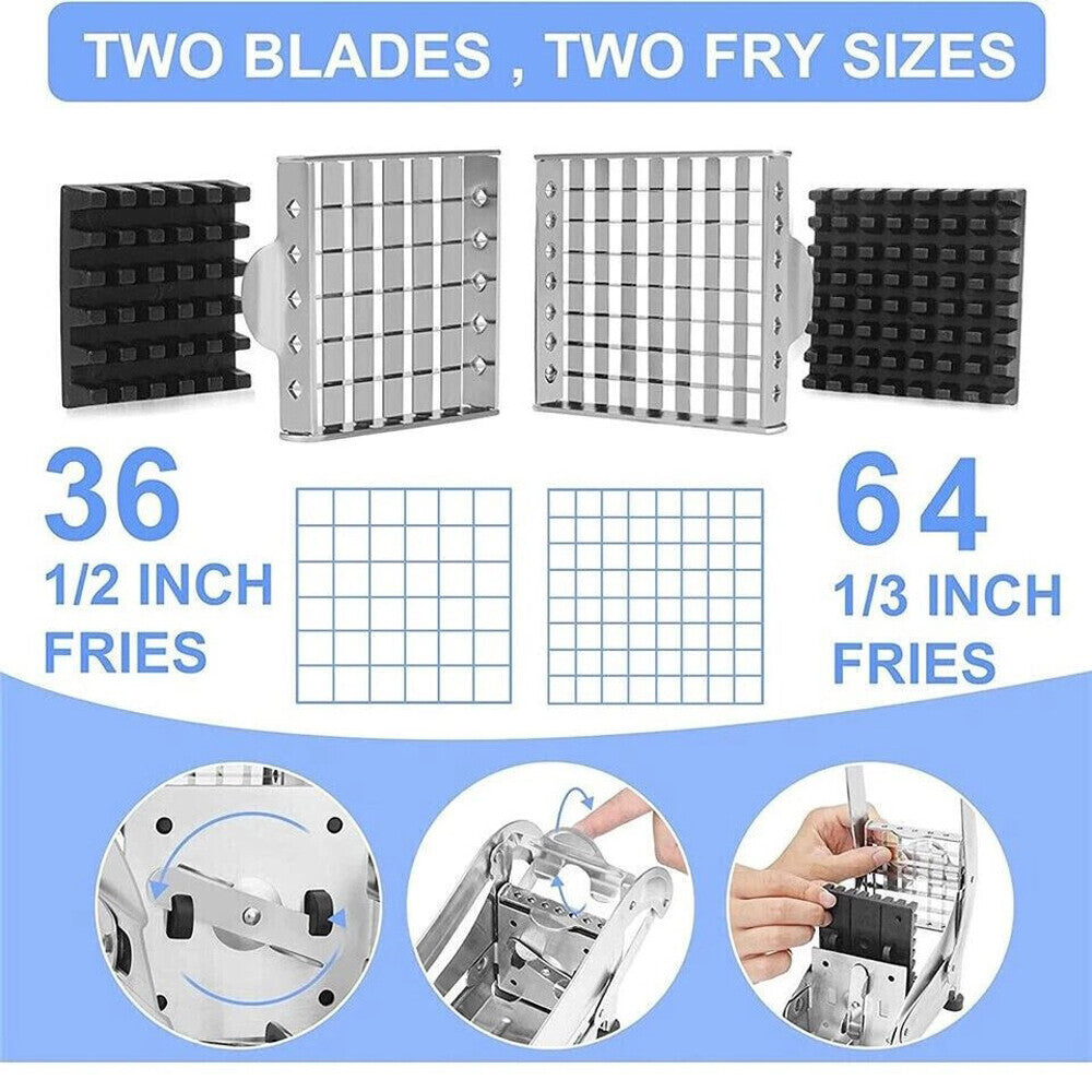Stainless Steel Potato French Fry Cutter Vegetable Food Chopper Slicer 2 Blades