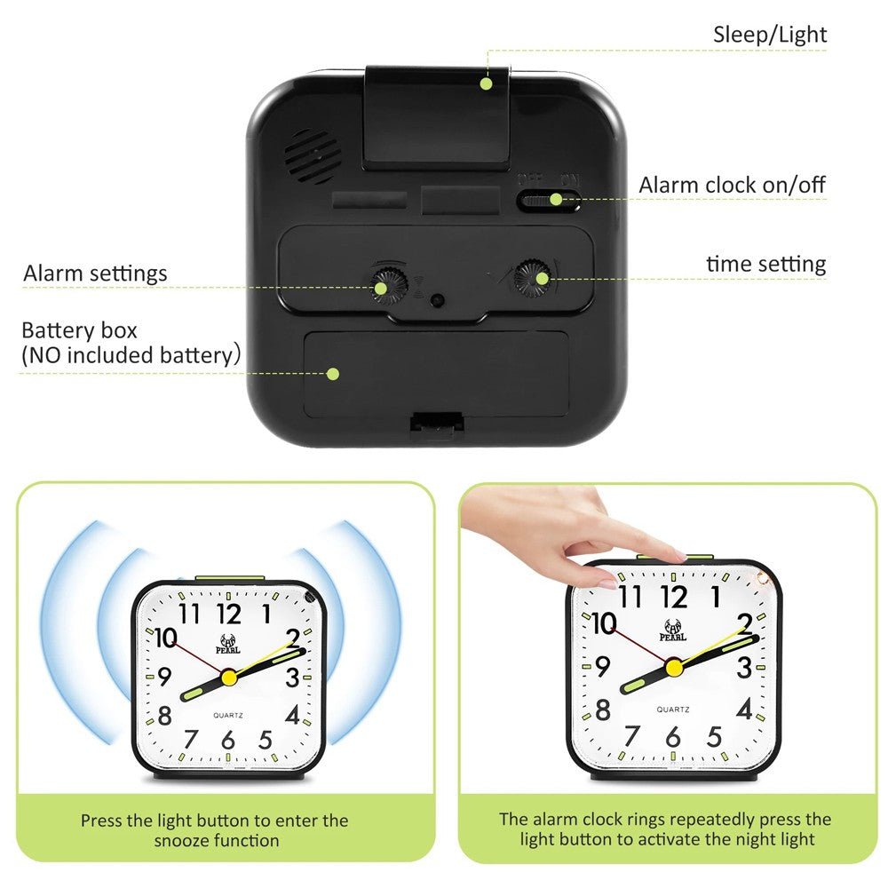 Alarm Clock LED Desk Nightlight Snooze Quiet Non Ticking Battery Powered Bedroom