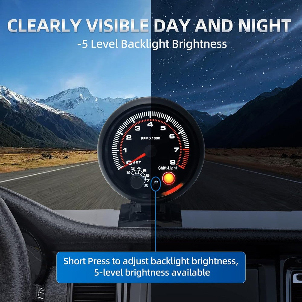 12V 3.75" Universal Car Tachometer Gauge Meter with LED Shift Light 0-8000RPM