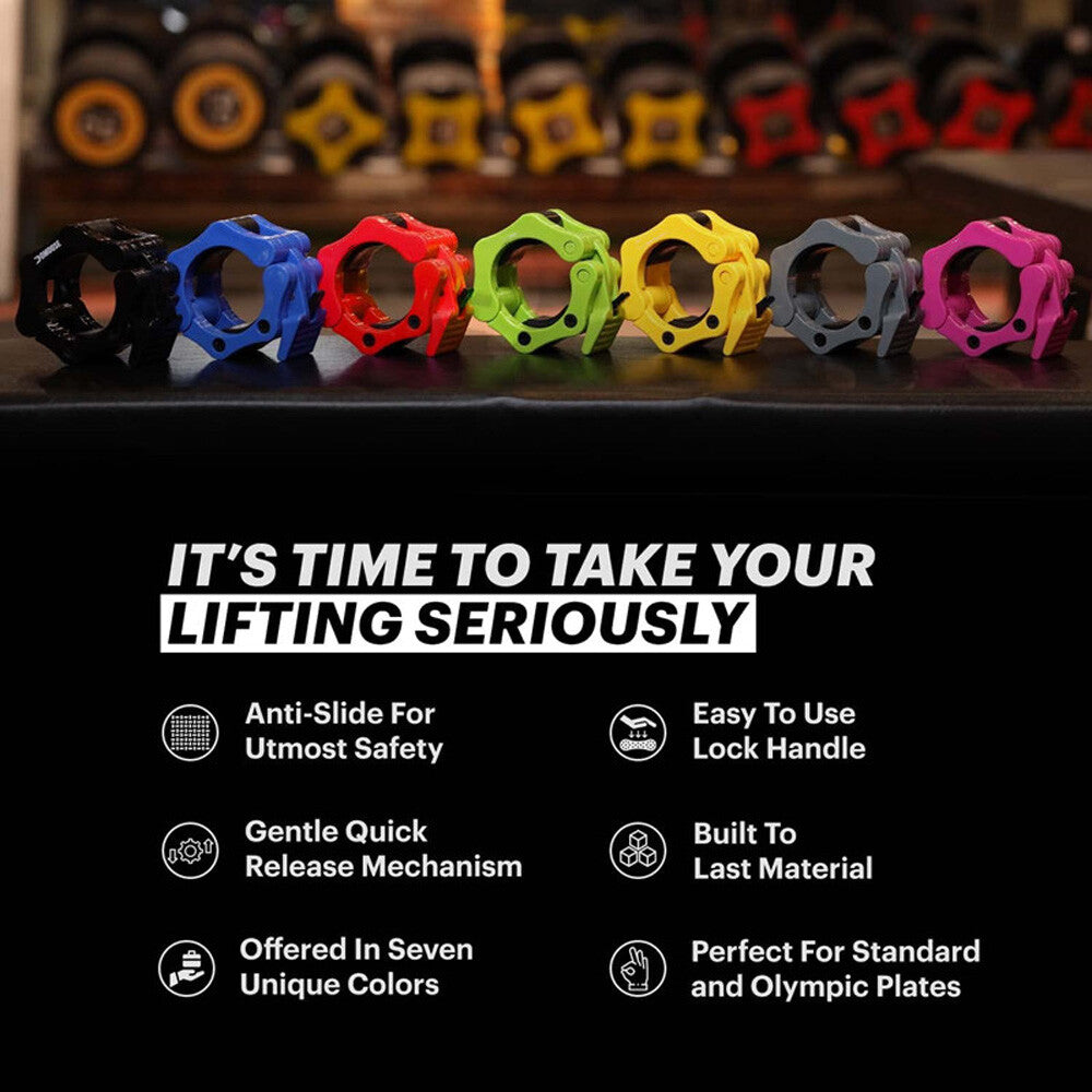 US Olympic 1-2" Inch Barbell Clamps Quick Release Standard Bar Weight Plates